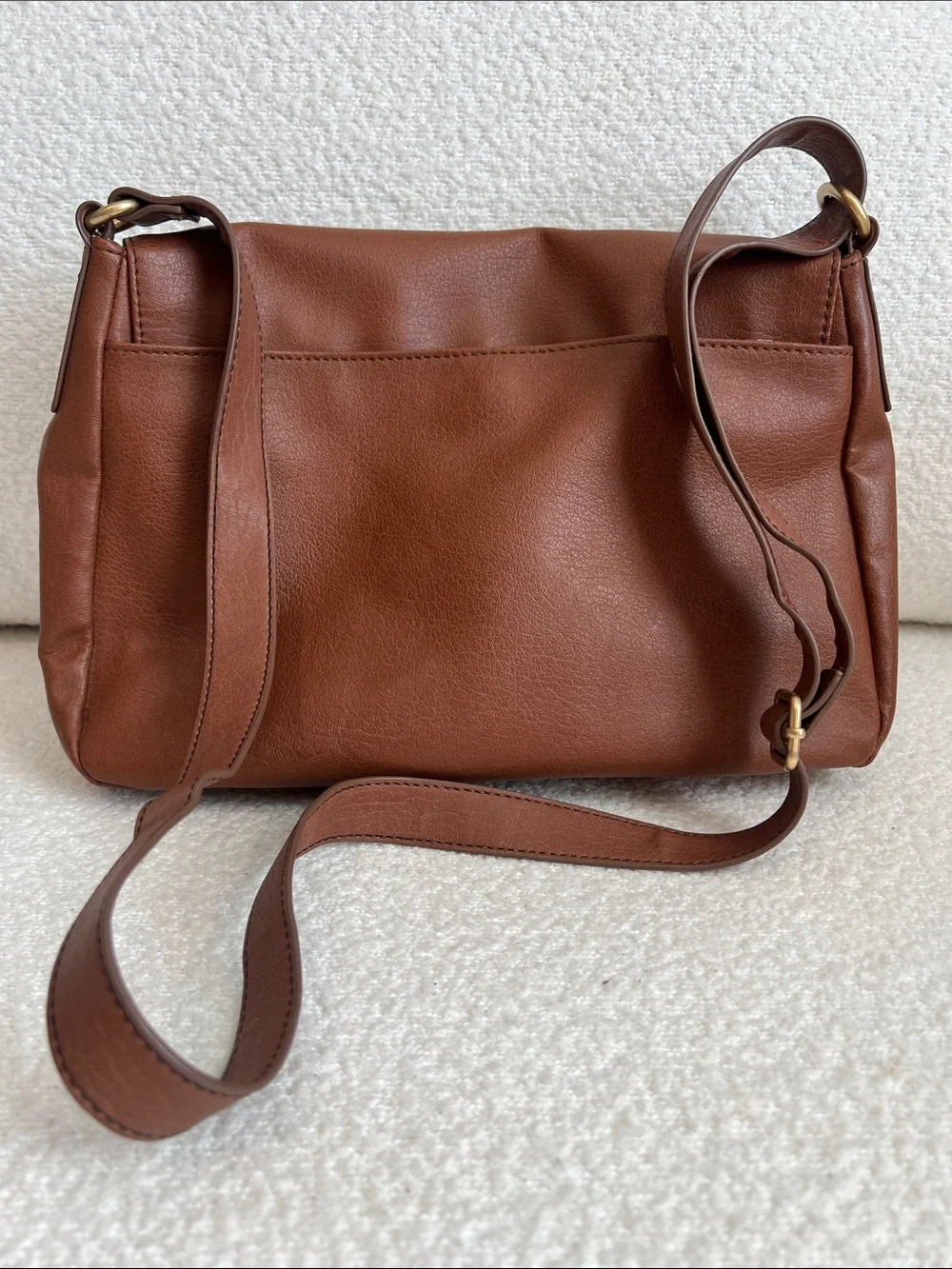 Relic Cognac Brown Pebbled Leather Flap Crossbody Bag